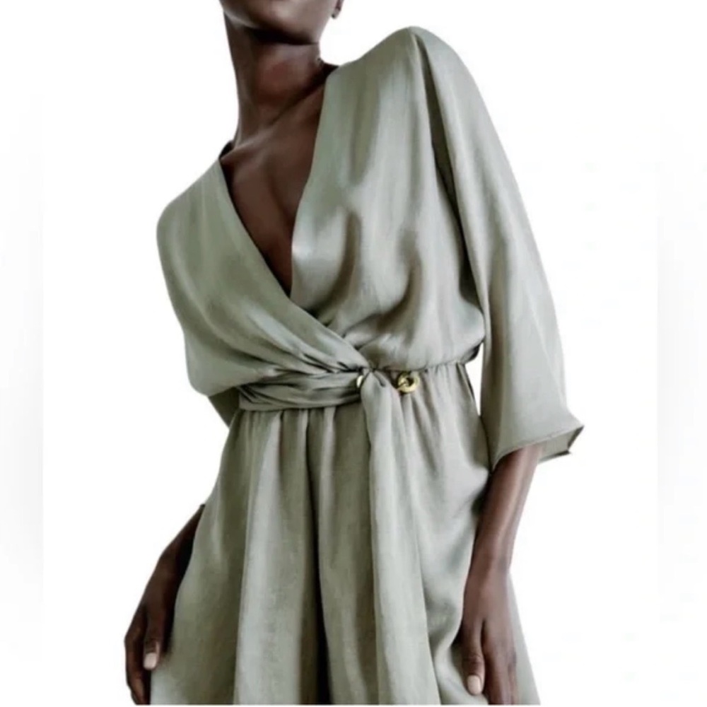 Zara Women's sage Green Wrap jumper